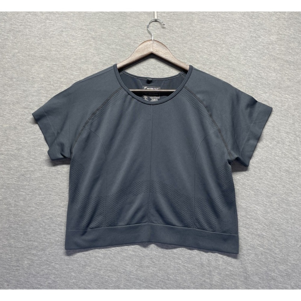 Workout Cropped T Shirt Womens XL Gray Stretch Athleisure Running Gym Training